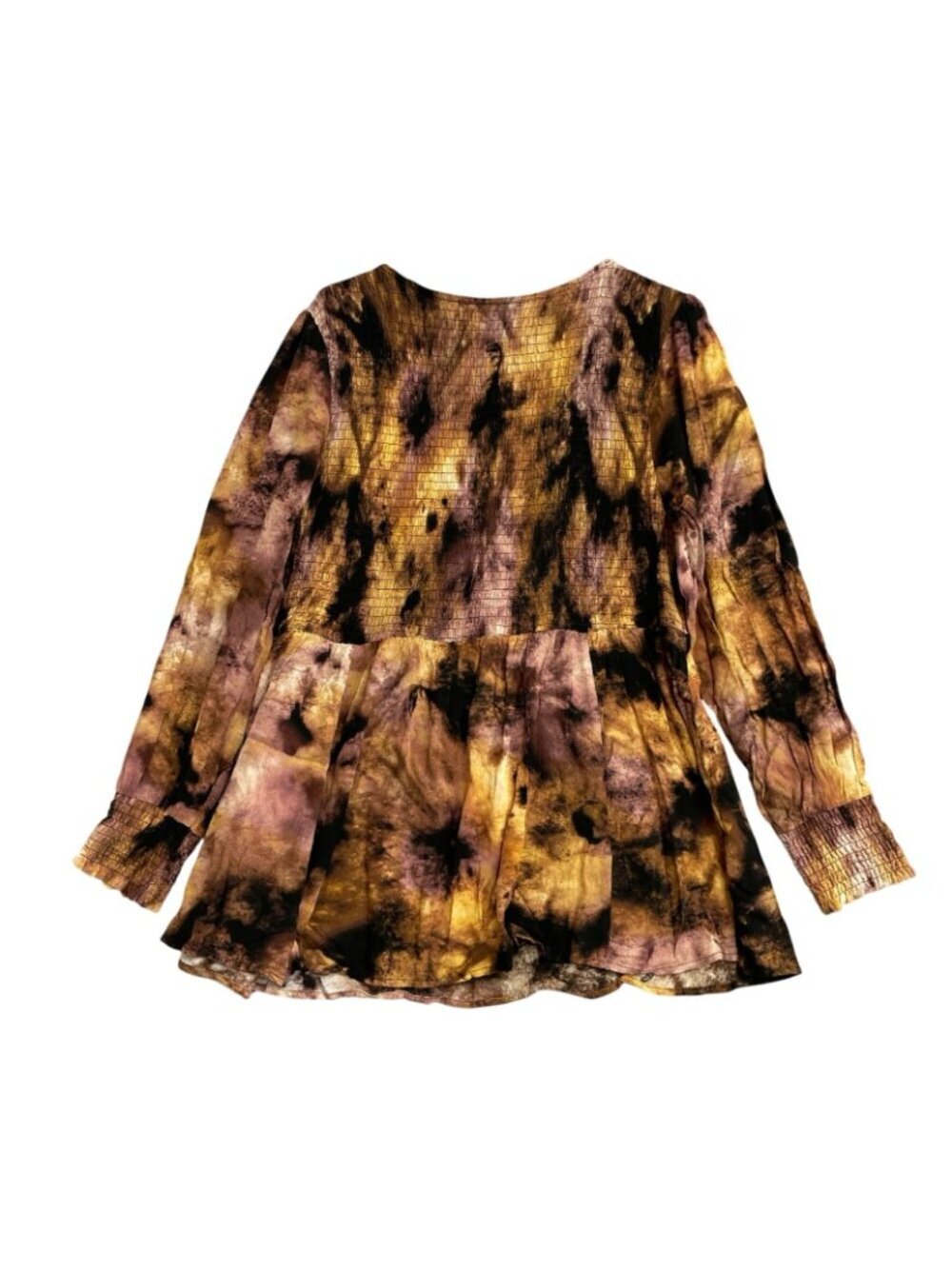 Torrid Women's 1X Tie-Dye Smocked Long Sleeve Blouse Multi-Color Top B1084 - Picture 2 of 10
